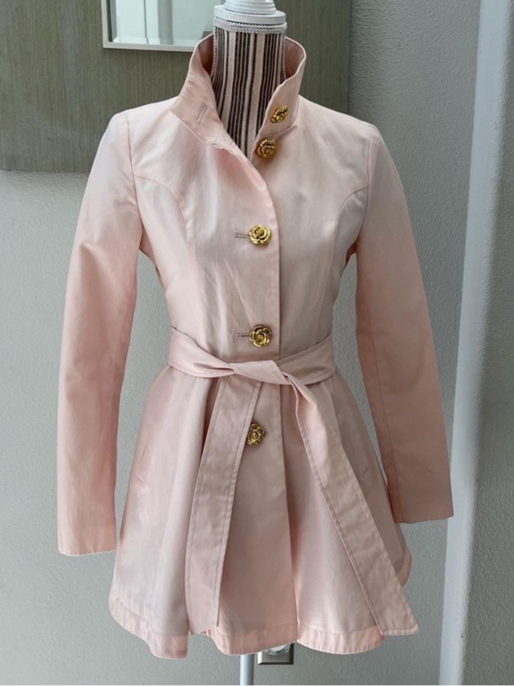 Vintage Betsey Johnson Light Blush Pink Fit-and-Flare Trench Coat